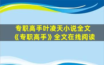 专职高手叶凌天小说全文 《专职高手》全文在线阅读